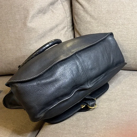 Chloe Marcie Black Leather Satchel with Gold Accents - Picture 7 of 12